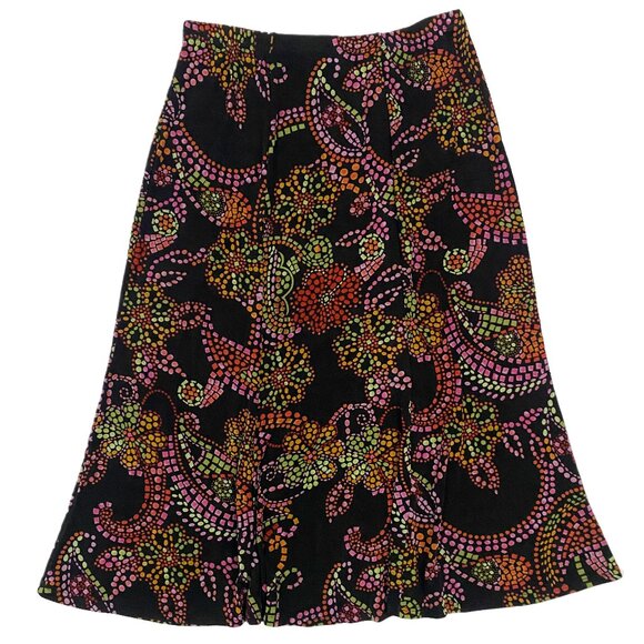 vintage black polka dot floral slinky midi skirt - Picture 1 of 2